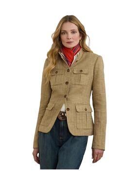 Lauren Ralph Lauren Womens Herringbone Linen Jacket, Light Brown/Tan, 6